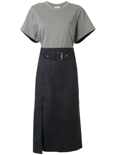 3.1 Phillip Lim / フィリップ リム Belted Paneled Mélange Cotton-jersey And Canvas Midi Dress In Navy