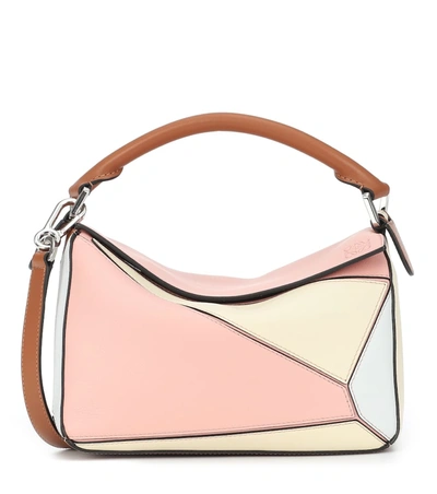 Loewe Paula's Ibiza Puzzle Color-block Textured-leather Shoulder Bag In Pink