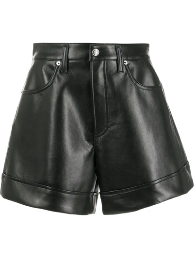 Agolde Leather Angled Hem High Rise Shorts In Black