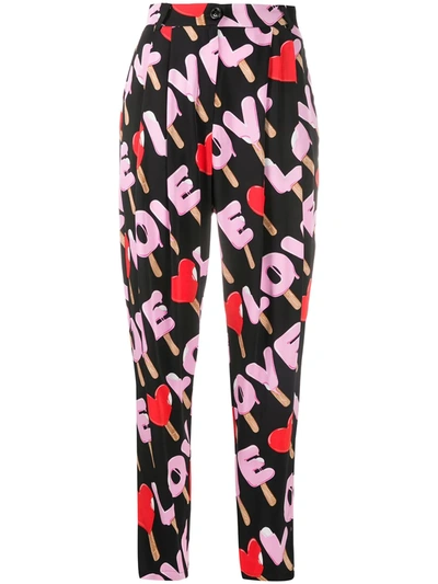 Love Moschino Printed Tailored Trousers In Black