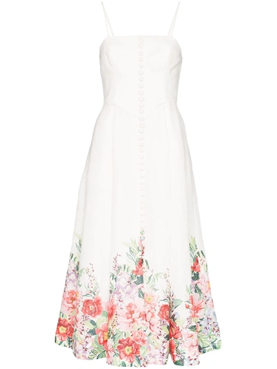 Zimmermann Bellitude Strapless Floral-print Linen Midi Dress In White