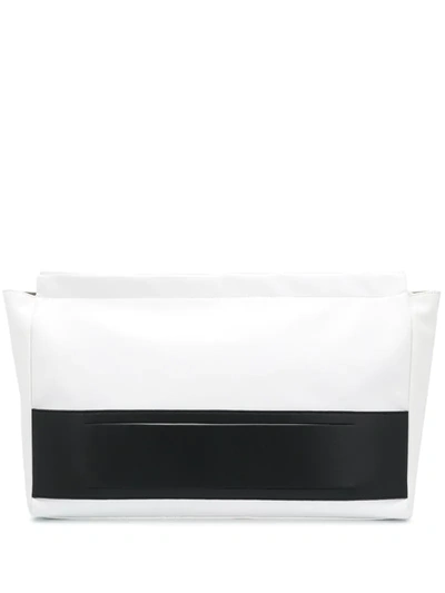Plan C Large Monochrome Panelled Clutch Bag In White