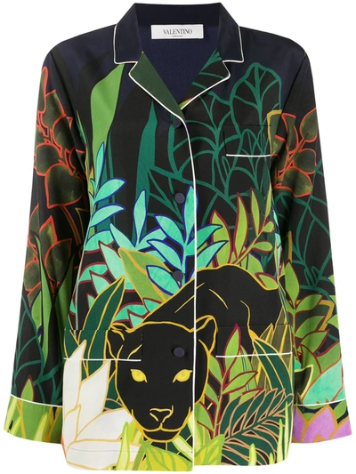 Valentino Panther In The Jungle Print Pyjama Shirt In Green