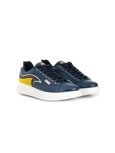 Cesare Paciotti Kids' Studded Colour-block Trainers In Blue