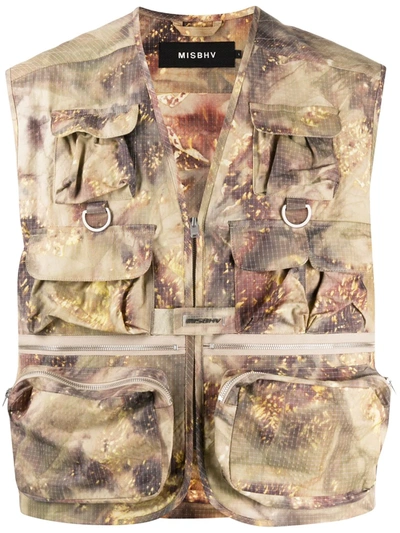 Misbhv Abstract-print Fisherman Vest In Brown