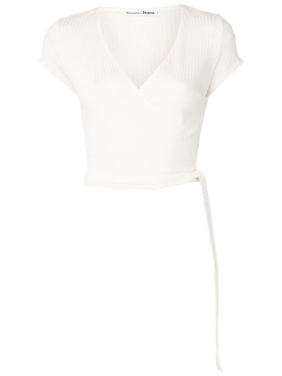 Reformation Flora Cropped Wrap Top In White