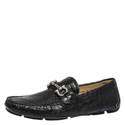 Pre-owned Ferragamo Black Croc Leather Parigi Loafers Size 44.5