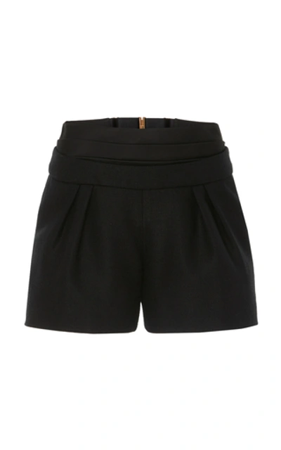 Brandon Maxwell Banded Crepe Mini Shorts In Black