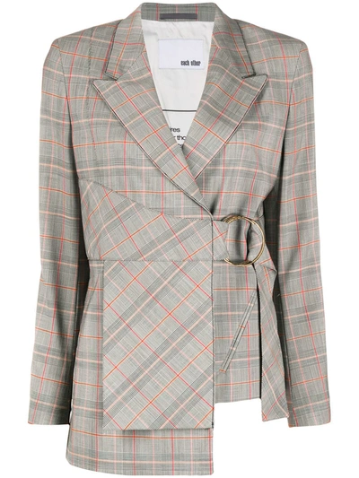 Each X Other Checked Side Buckle Blazer In Grey