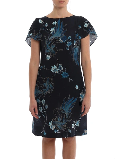 Alberta Ferretti Sea Print Crepe De Chine Dress In Blue