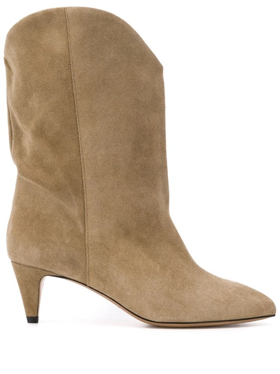 Isabel Marant Dernee Suede Boots With Cone Heel In Taupe