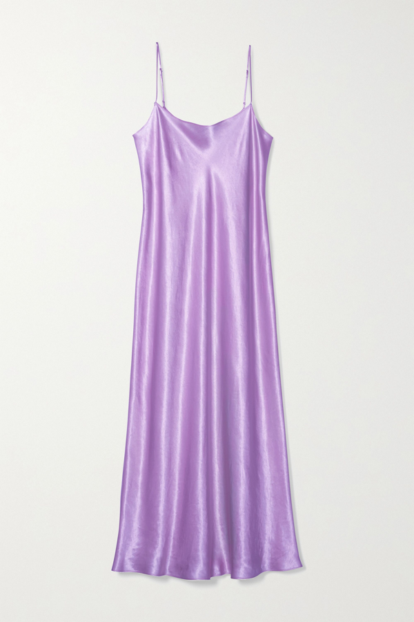 lavender satin slip dress