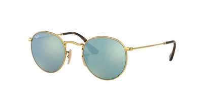 Ray Ban Round Flat Lenses Sunglasses Gold Frame Silver Lenses 47-21 In Silver Flash