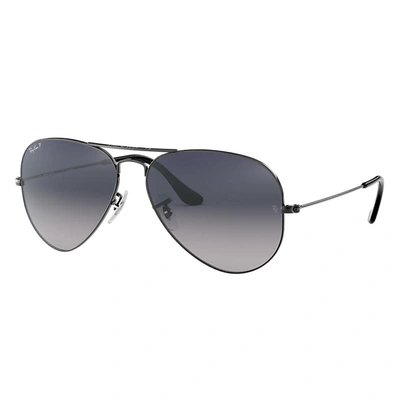 Ray Ban Aviator Gradient Sunglasses Gunmetal Frame Blue Lenses Polarized 58-14