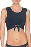 Robin Piccone Ava Longline Knot Front Bikini Top In Navy