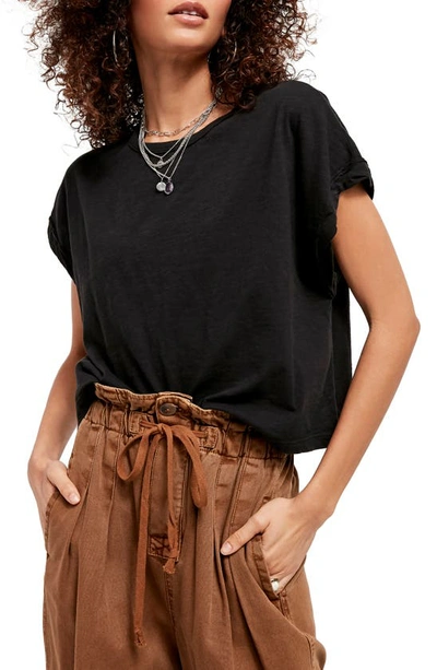 Free People Womens Black You Rock Scooped-neck Cotton-jersey T-shirt L In Black