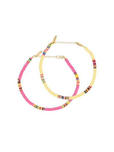 All The Must Gold-plated Heishi Beaded Anklet Set In Pink