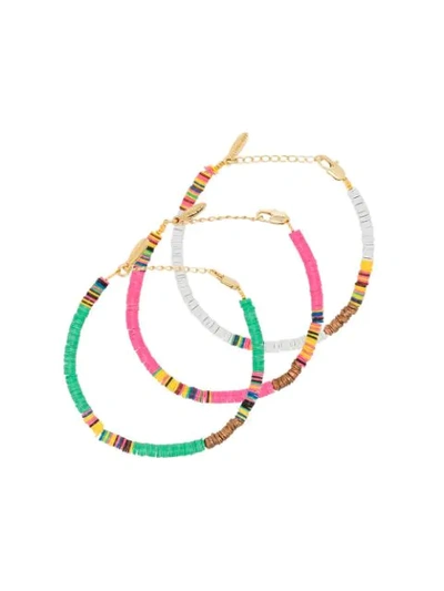 All The Must Gold-plated Heishi Beaded Bracelet Set In Pink