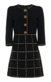 Andrew Gn Button-embellished Check-detailed Crepe Mini Dress In Black