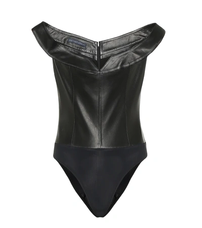 Zeynep Arcay Off-the-shoulder Leather Bodysuit In Black