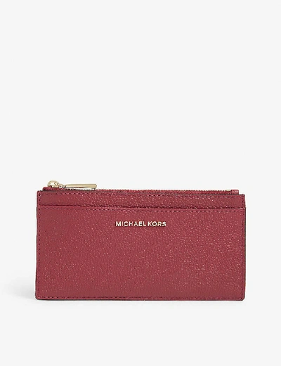 Michael Michael Kors Jet Set Leather Card Case In Berry