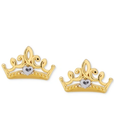 Disney Children's Princess Crown Stud Earrings In 14k Gold In Yellow Gold
