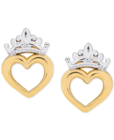 Disney Children's Tiara Heart Stud Earrings In 14k Gold In Yellow Gold