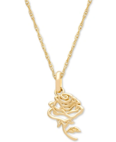Disney Children's Belle Rose 15" Pendant Necklace In 14k Gold In Yellow Gold
