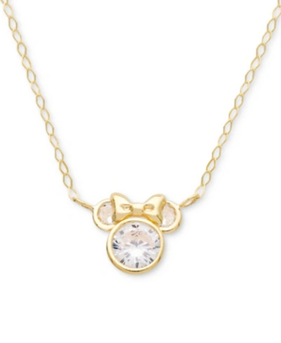 Disney Children's Cubic Zirconia Minnie Mouse 15" Pendant Necklace In 14k Gold In Yellow Gold