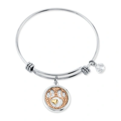 Disney 's Tri-tone Crystal Minnie Mouse Glass Shaker Adjustable Bangle Bracelet In Stainless Steel With Sil In Tri Tone