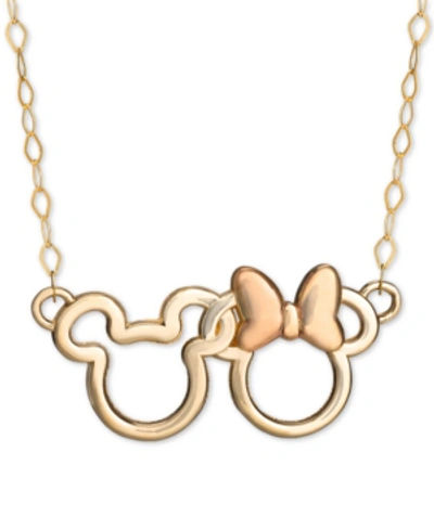 Disney Kids' Children's Minnie & Mickey Interlocked 15" Pendant Necklace In 14k Gold & Rose Gold