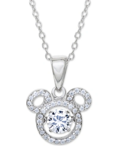 Disney Cubic Zirconia Mickey Mouse 15"+2" Extender Pendant Necklace In Sterling Silver