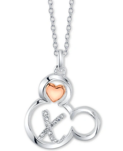 Disney Mickey Mouse Initial Pendant Necklace In Two-tone Silver-plate, 16"+ 2" Extender In X
