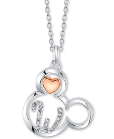 Disney Mickey Mouse Initial Pendant Necklace In Two-tone Silver-plate, 16"+ 2" Extender In W