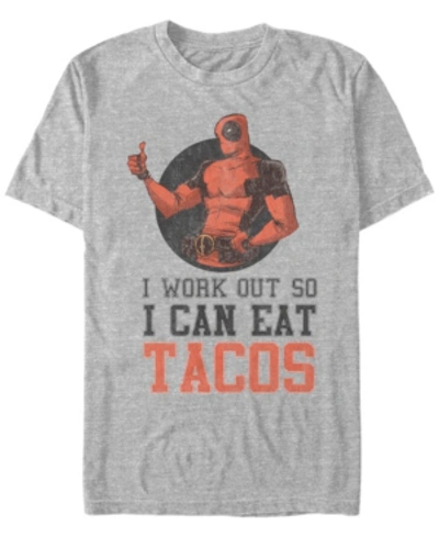 Marvel Men's Deadpool I Workout For Tacos, Short Sleeve T-shirt In Athletic H