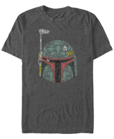 Star Wars Men's Classic Boba Fett Hidden Images Helmet Short Sleeve T-shirt In Charcoal Heather