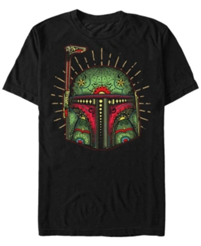 Star Wars Men's Boba Big Face Sugar Skull Short Sleeve T-shirt In Black