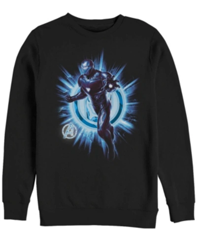 Marvel Men's Avengers Endgame Iron Man Lightning Burst Logo, Crewneck Fleece In Black