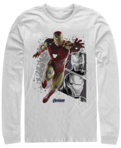 Marvel Men's Avengers Endgame Iron Man Jump Action Pose Panels, Long Sleeve T-shirt In White