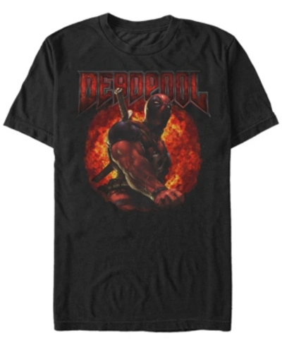 Marvel Men's Deadpool Muscles And Flames, Short Sleeve T-shirt In Black