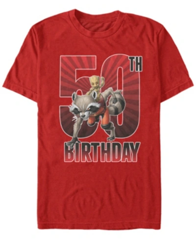 Marvel Men's  Guardians Of The Galaxy Rocket And Baby Groot 40th Birthday Short Sleeve T-shirt In Red