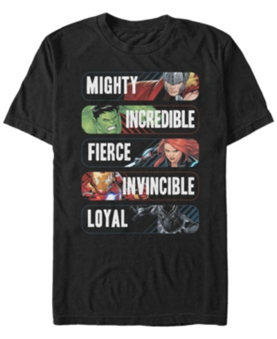Marvel Men's Avengers Adjectives Mighty Incredible Fierce Invincible Loyal, Short Sleeve T-shirt In Black
