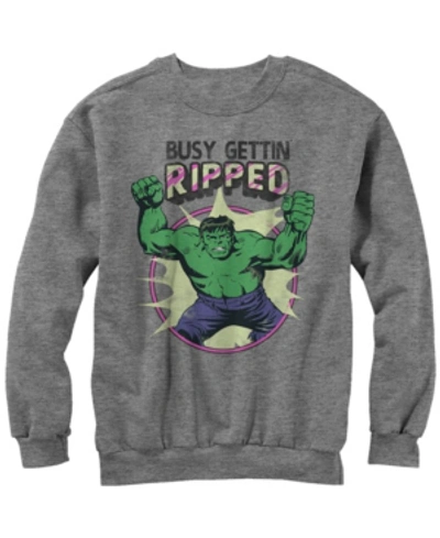 Marvel Men's Classic Comics Hulk Busy Gettin Ripped, Crewneck Fleece In Heather Gray