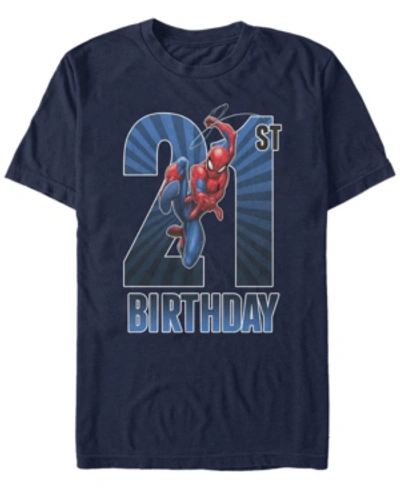 Marvel Men's  Spider-man Swinging 21st Birthday Short Sleeve T-shirt In Navy