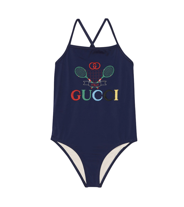 Gucci Kids' Tennnis Embroiderd One Piece Swimsuit In Blue | ModeSens