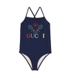 Gucci Kids' Tennnis Embroiderd One Piece Swimsuit In Blue