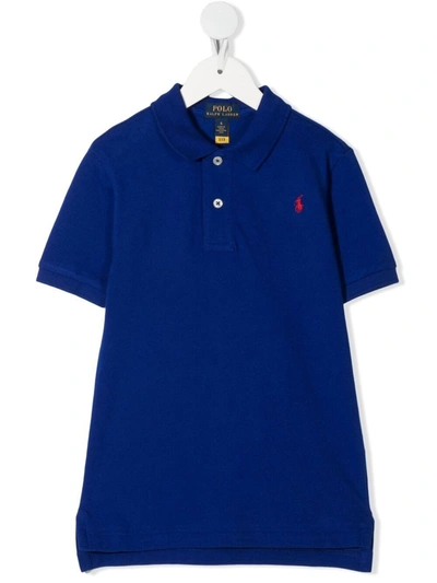 Polo Ralph Lauren Kids' Embroidered-logo Short-sleeved Polo Shirt In Blue