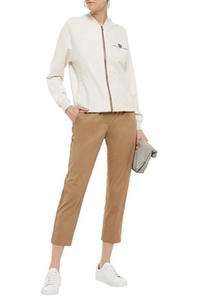 Brunello Cucinelli Bead-embellished Mélange Stretch-cotton Jersey Bomber Jacket In Cream