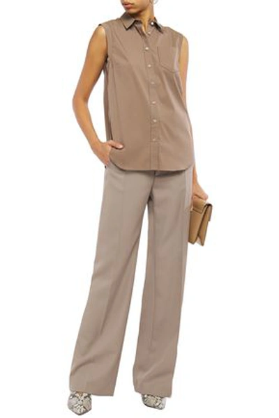 Brunello Cucinelli Bead-embellished Stretch-cotton Poplin Shirt In Taupe