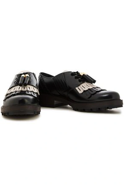 Tod's Two-tone Fringed Leather Brogues In Black